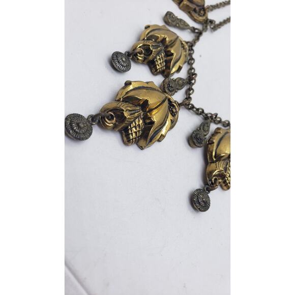 Vintage Art Nouveau Brass Etruscan Revival Festoon Necklace Leaves 1920s - Picture 6 of 9
